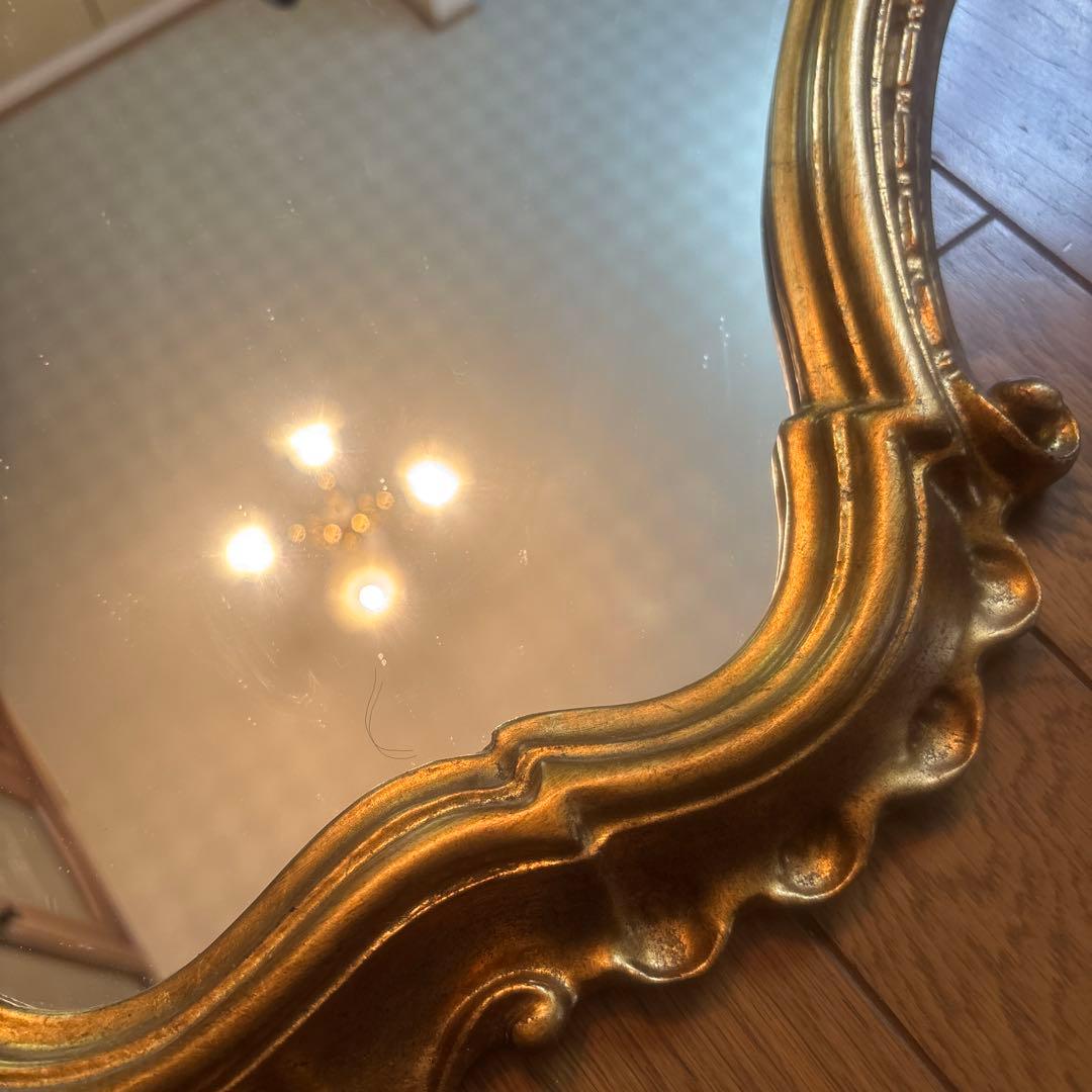 ⚠️特定月末配送　美品イタリア壁掛ミラー　ロココウォール鏡　アンティーク　ゴールド