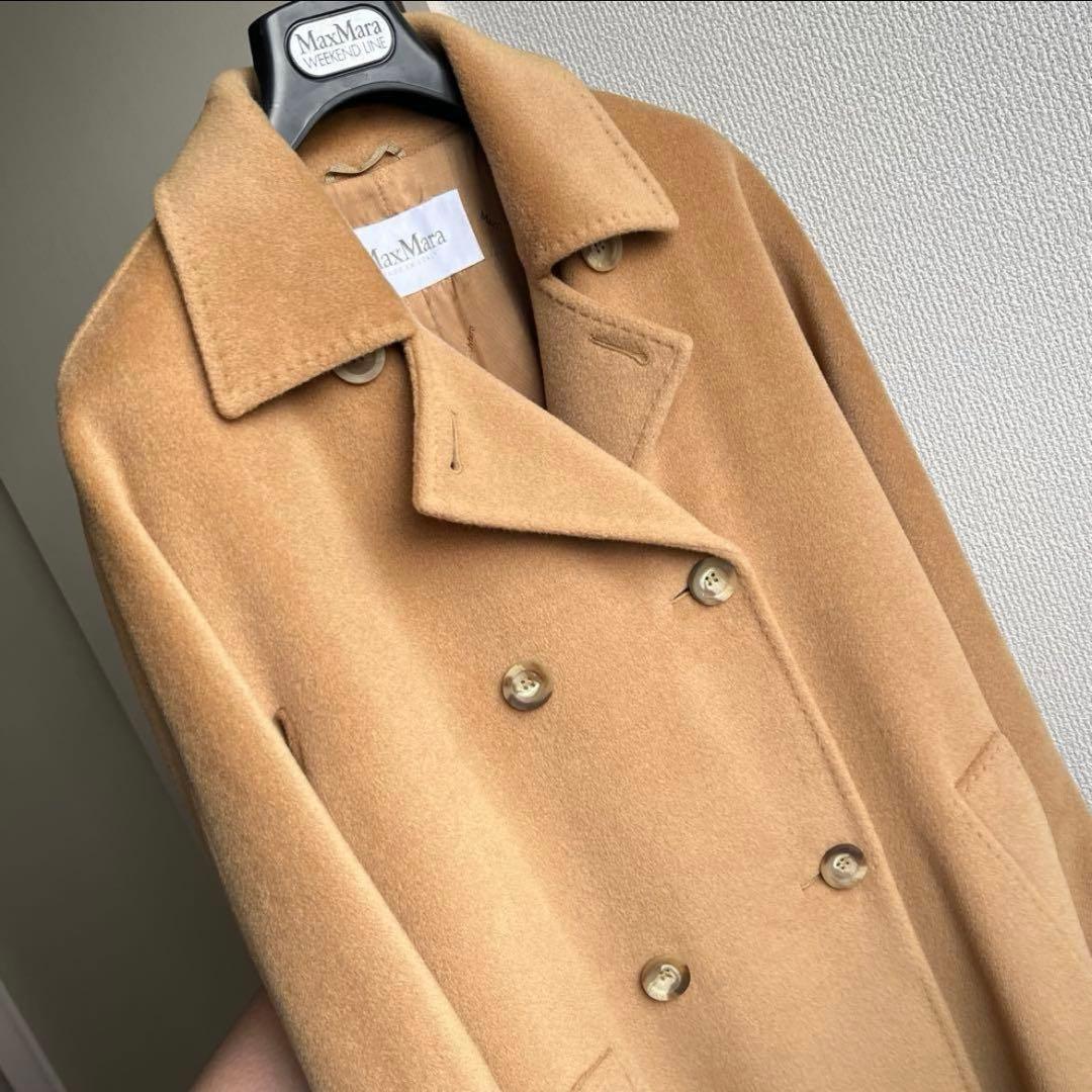 maxmara 白タグ ベージュ ダブルブレスト ロングコート