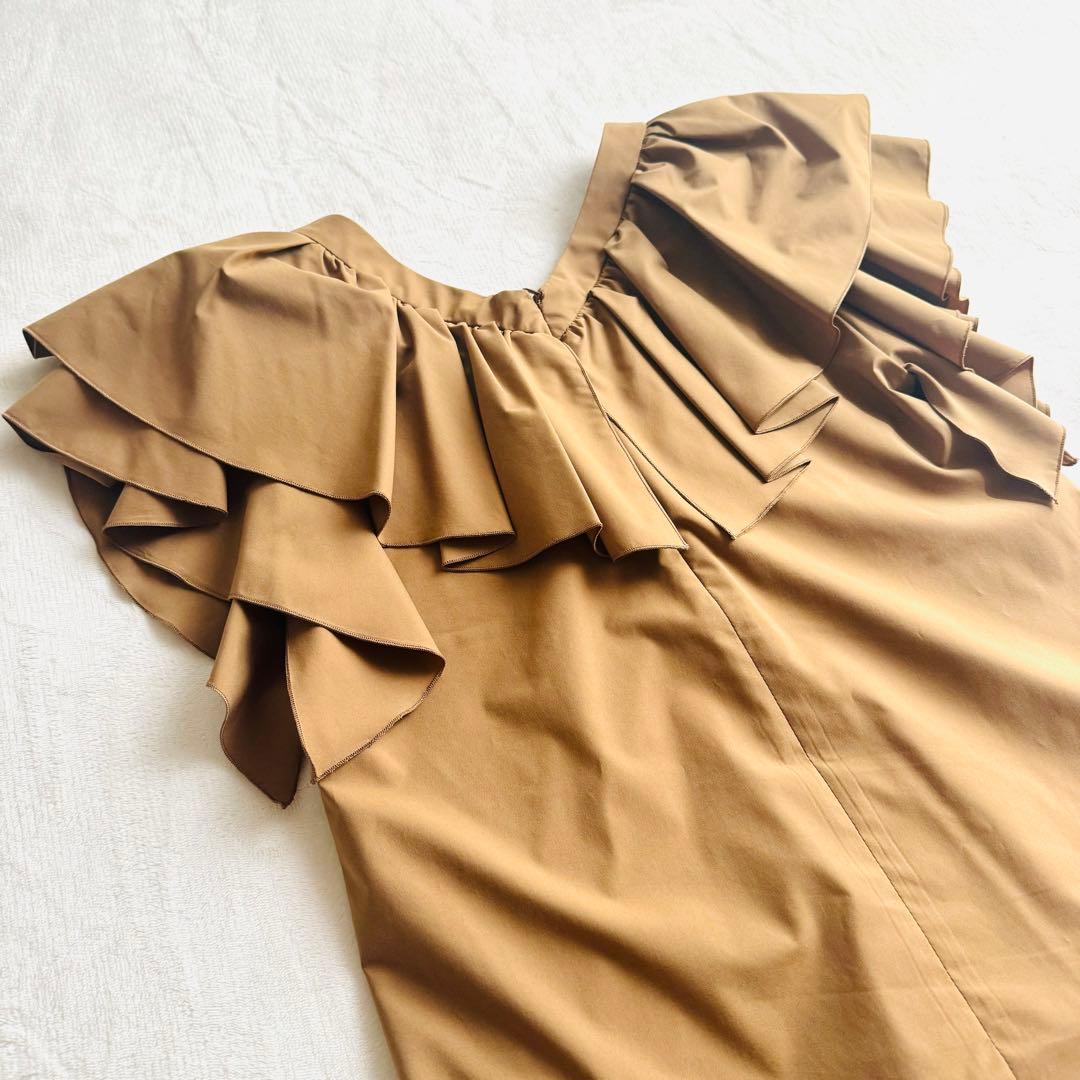 ✨希少✨美品✨ エストネーション ブラウス ギャザー フリル Vネック キャメル