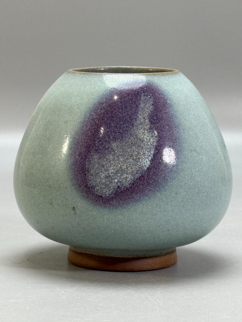 中国美術 澱青釉 紫紅斑 水盂 高さ9.6cm 小壷 茶入 DT075