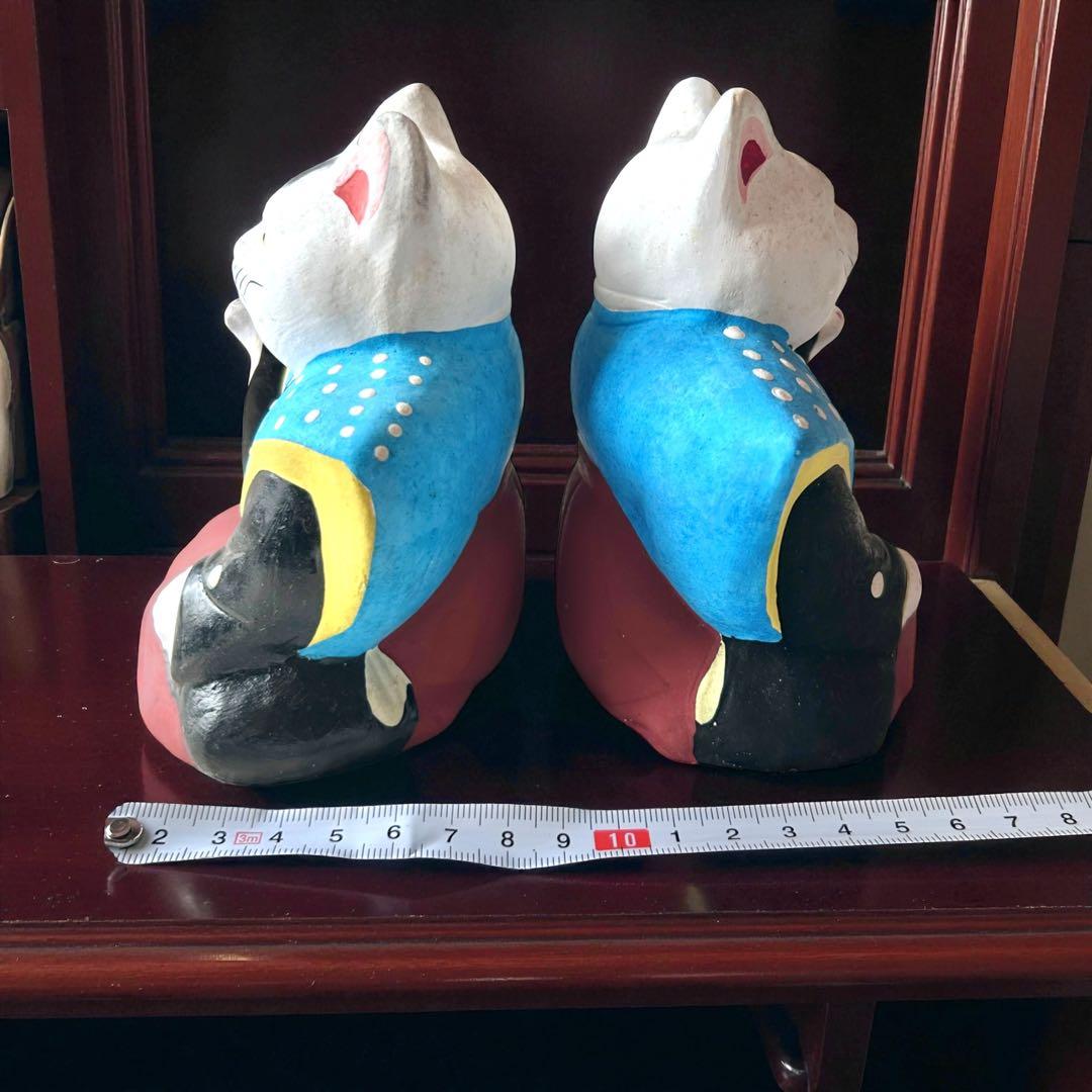 古玩 大阪府 郷土玩具 住吉大社 初辰猫 土人形 中猫×2 一対 縁起物 招き猫