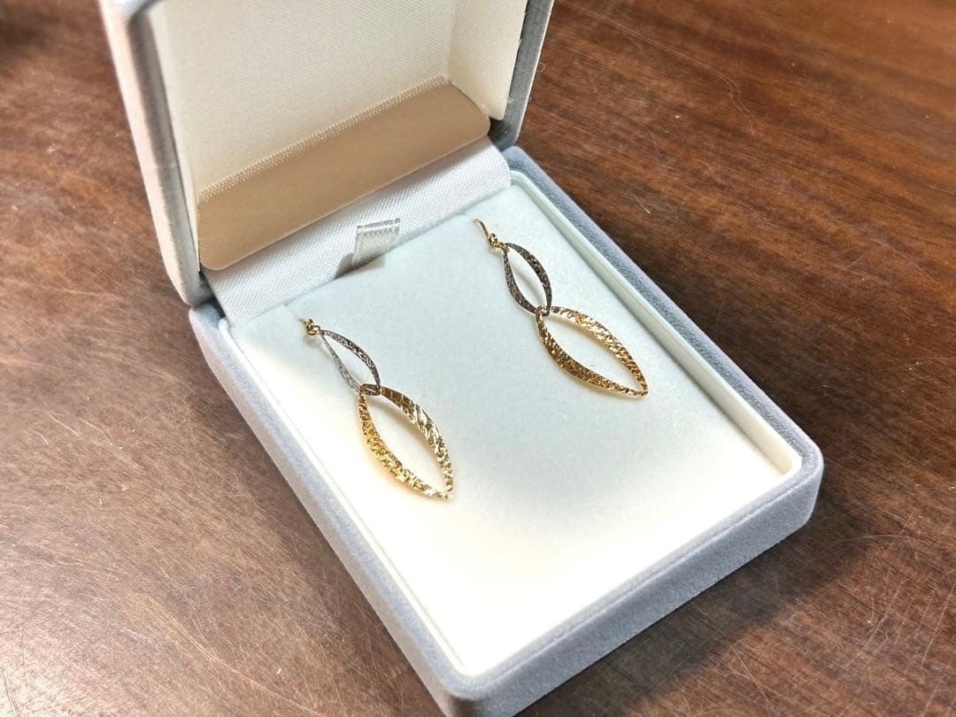 百貨店購入 K18バイカラー マーキス型 2連ロングピアス 保証書あり地金ピアス