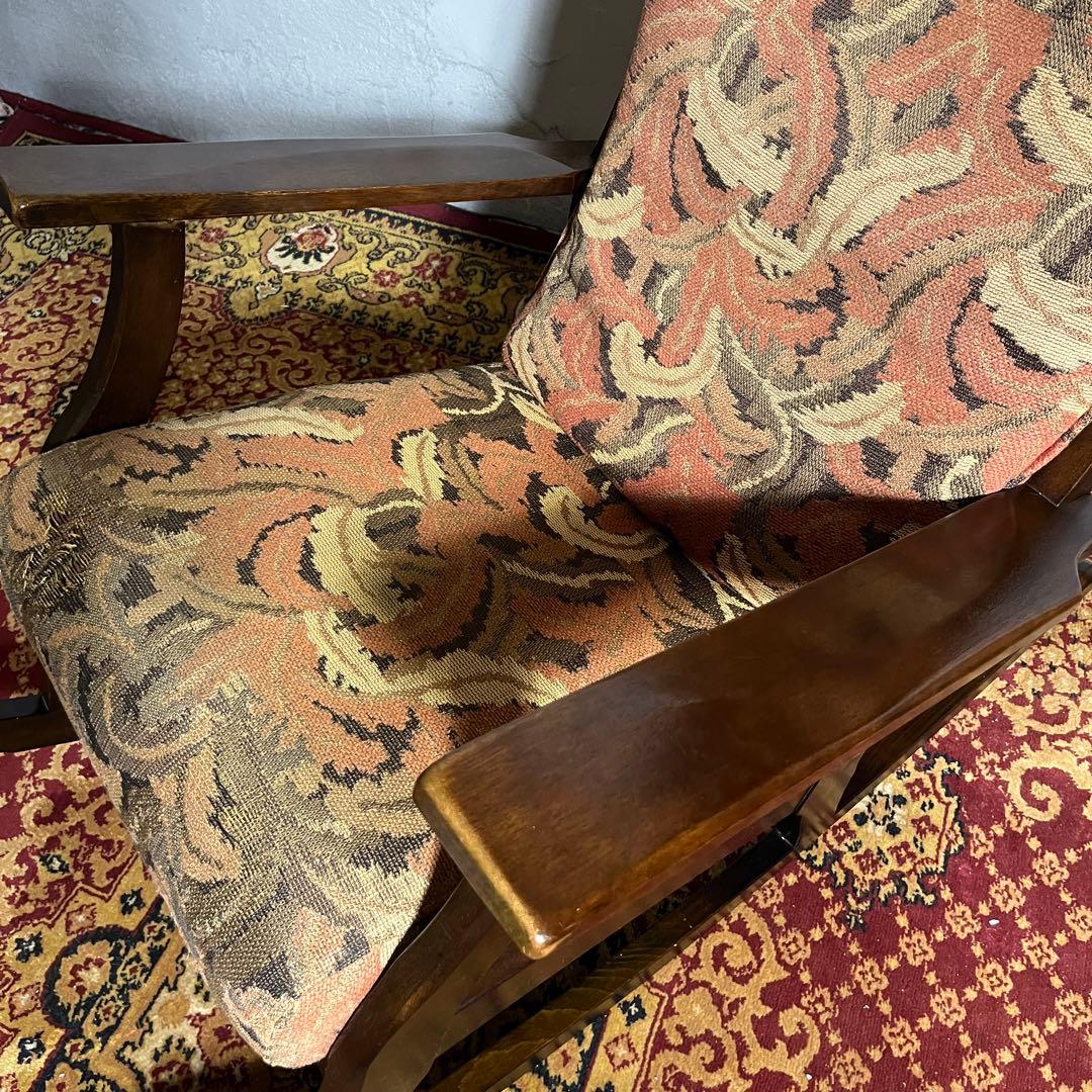 【カリモク】レトロ ロッキングチェア／木製×クラシカルファブリック／ヴィンテージ