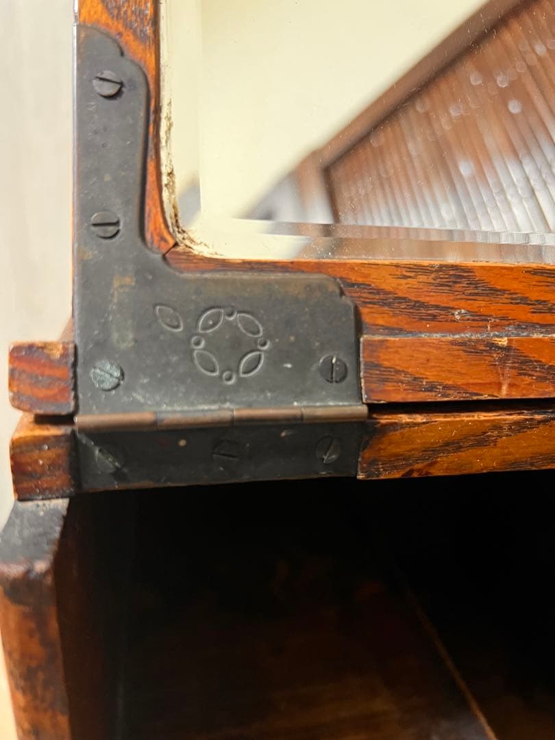 昭和レトロ 鏡付き木製小箪笥 虎斑木纹 化妆收纳