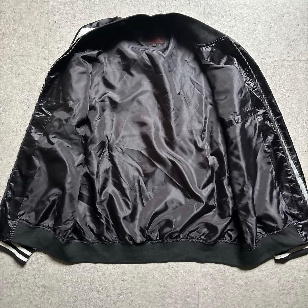 希少サイズ3L！和柄刺繍 スカジャン 黒 一心如鏡 ドクロ 骸骨 スカル