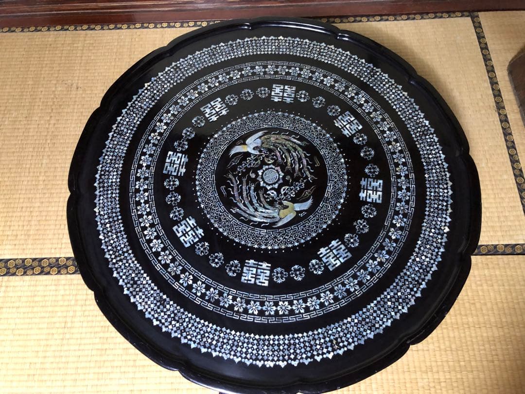 美品！豪華な螺鈿細工の李朝円卓折り畳み式 検古民家李朝家具民芸家具ソバンちゃぶ台