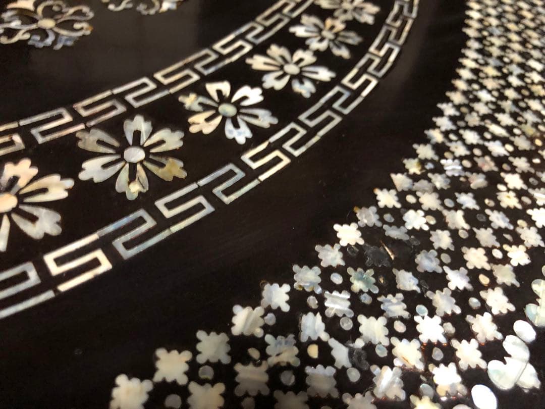 美品！豪華な螺鈿細工の李朝円卓折り畳み式 検古民家李朝家具民芸家具ソバンちゃぶ台