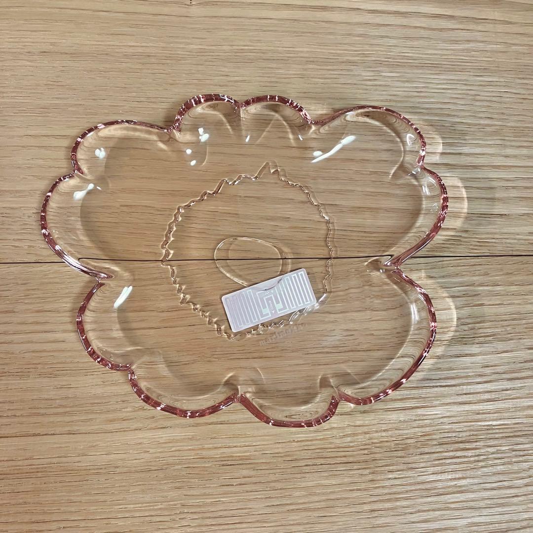 【新品未使用】マリメッコ　marimekko ウニッコ　ガラス　プレート　皿　桜