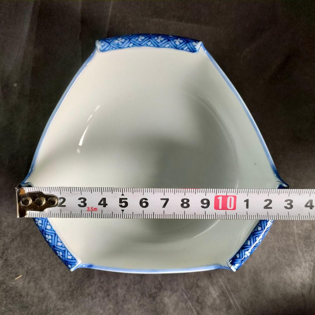 C14-4/平戸焼/在銘/染付三方巻小丼10客/共箱/小鉢/茶碗/懐石料理