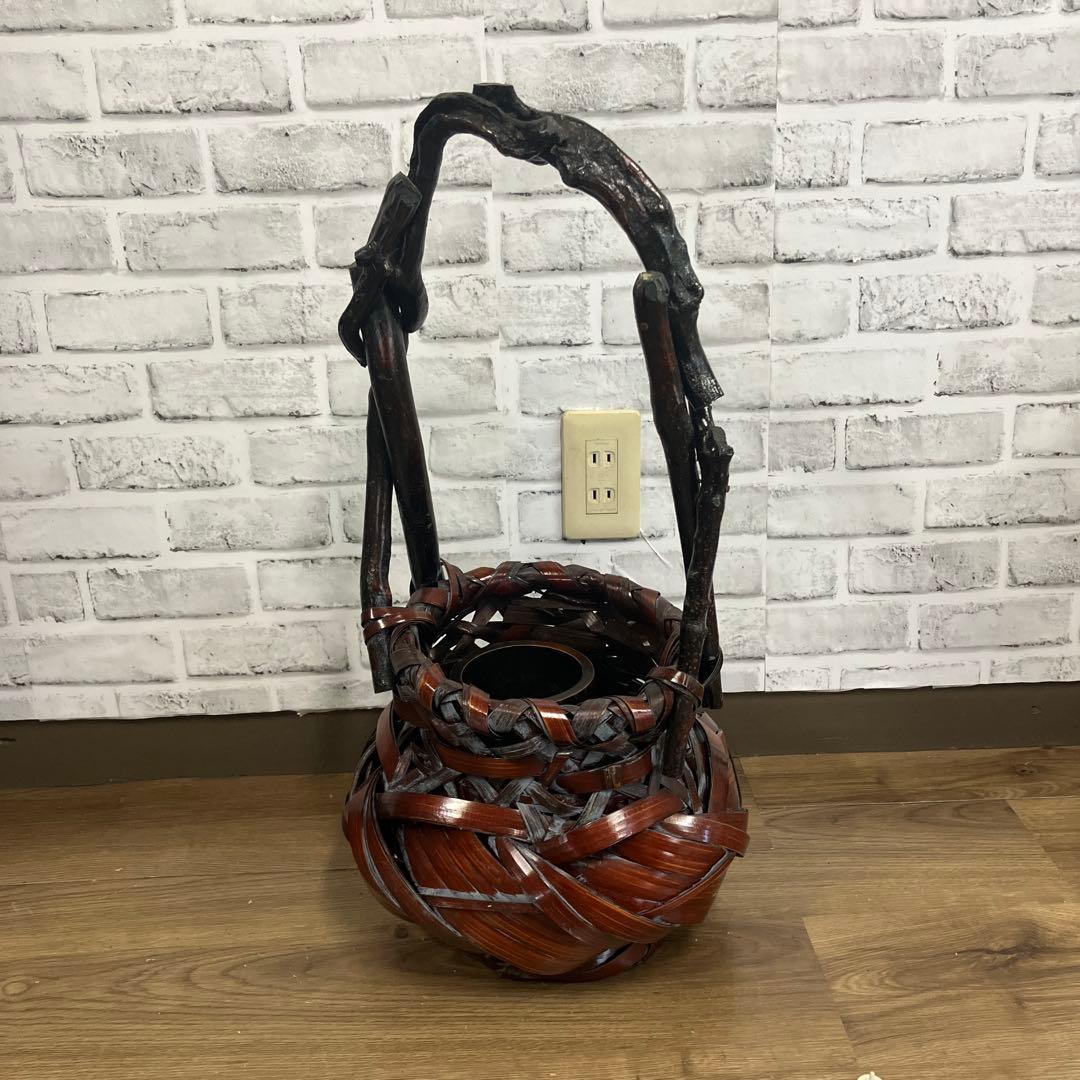 B-壁 竹編み 花瓶 籠 伝統工芸 手編み インテリア 銘入り 和風 花入れ