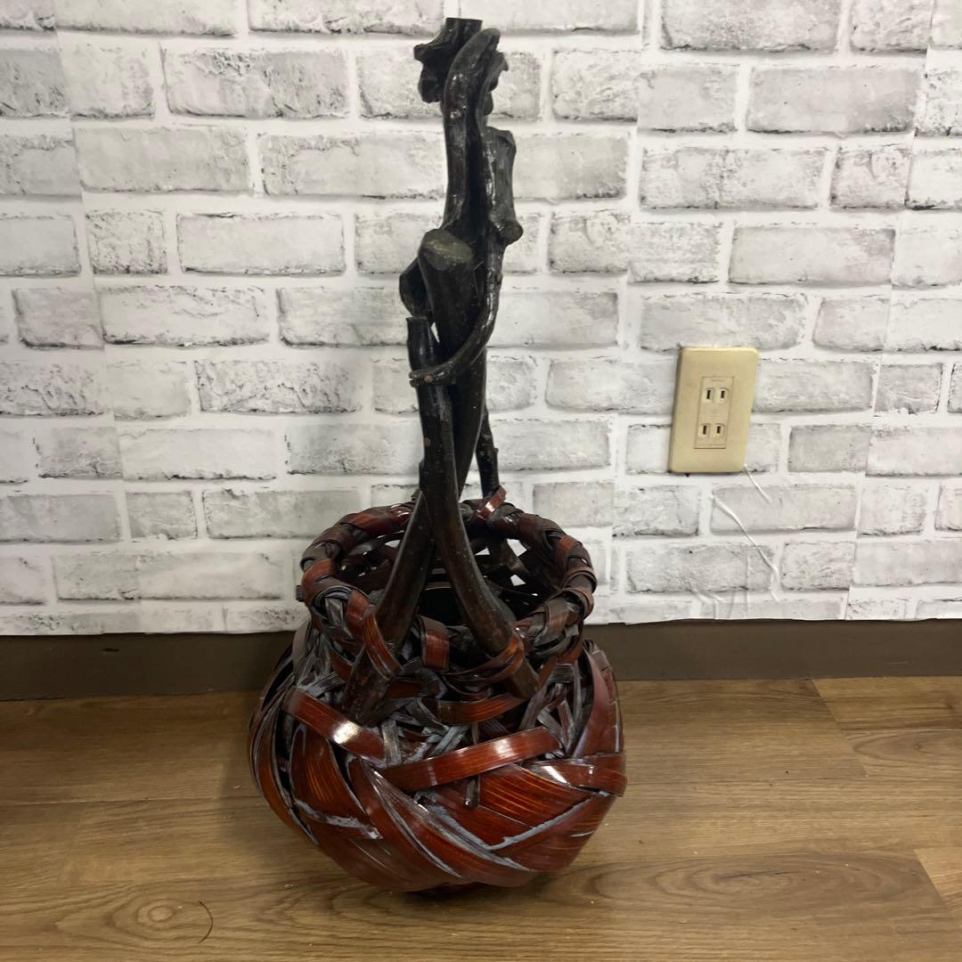 B-壁 竹編み 花瓶 籠 伝統工芸 手編み インテリア 銘入り 和風 花入れ