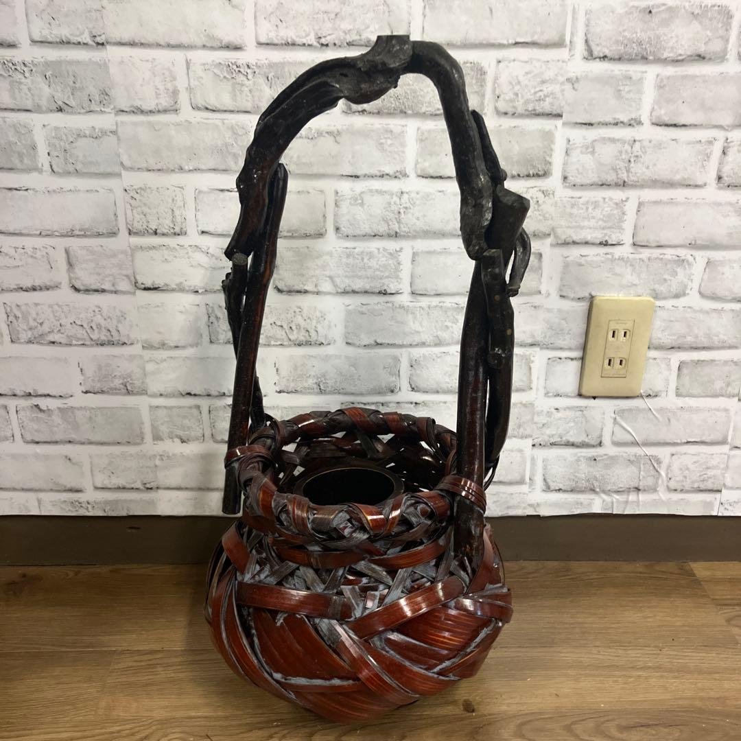 B-壁 竹編み 花瓶 籠 伝統工芸 手編み インテリア 銘入り 和風 花入れ