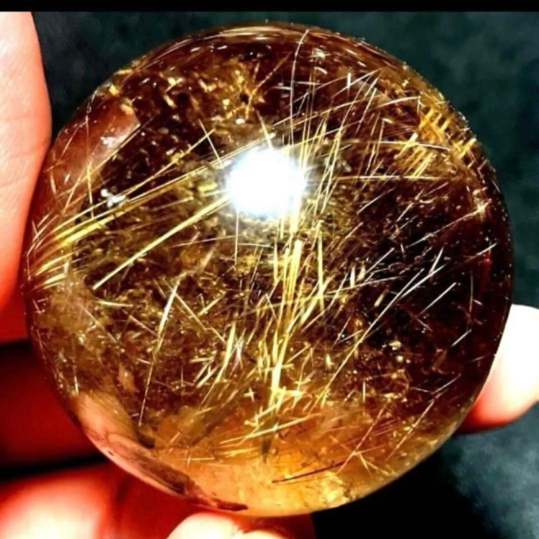 42mm ゴールドルチルクォーツ　丸玉　スフィア　金針水晶