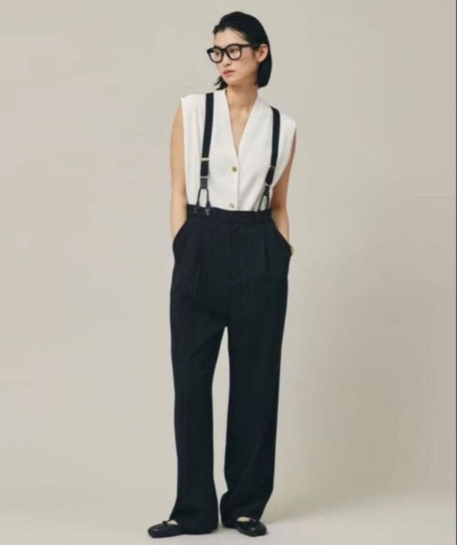 Curensology サスペンダーパンツ ブラック サロペットパンツ