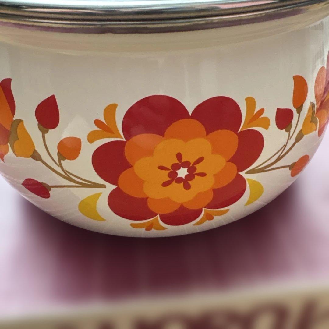 マルビシ フィオーレ 両手鍋 花柄レトロホーロー鍋 昭和レトロポップ 新品未使用