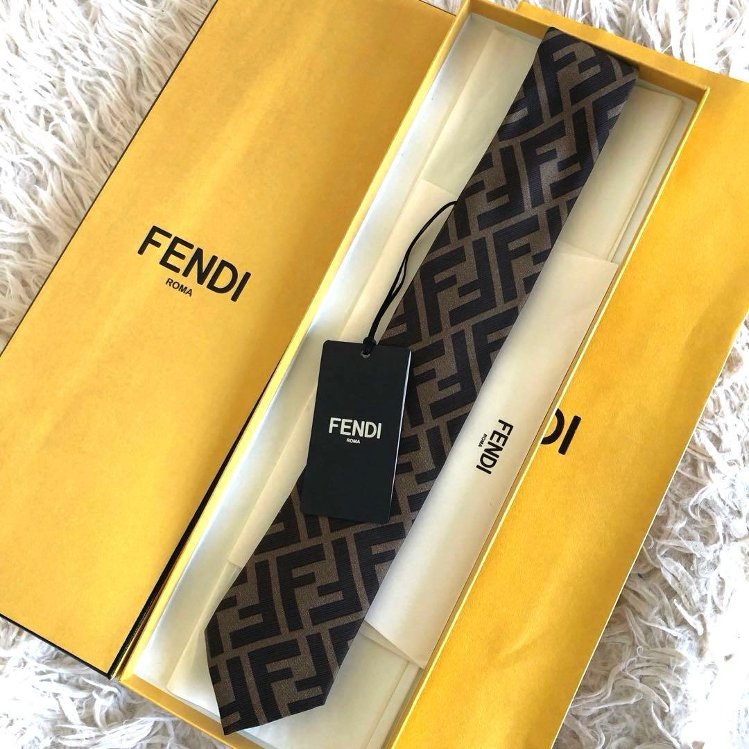 【新品未使用】フェンディ　ナローネクタイ　ズッカ柄　シルク100%