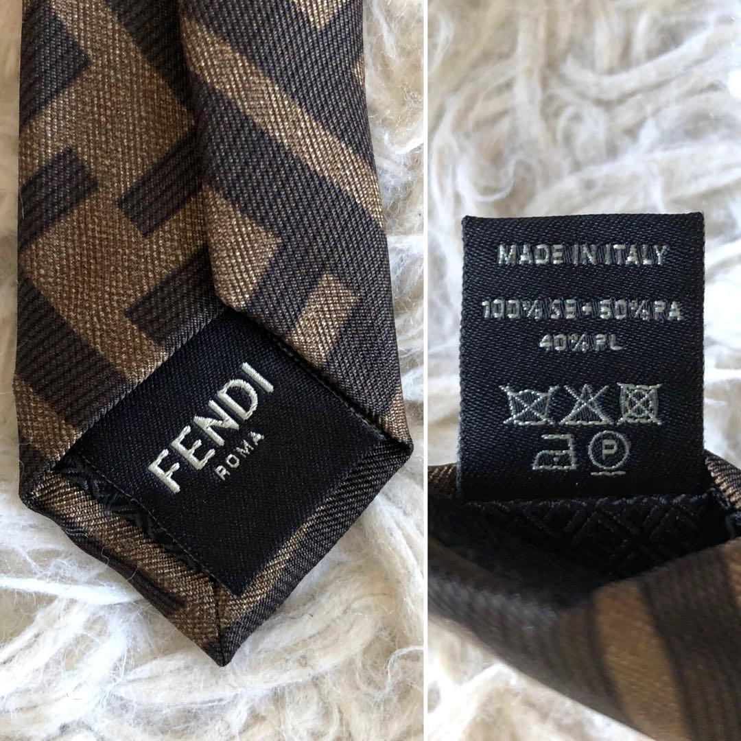 【新品未使用】フェンディ　ナローネクタイ　ズッカ柄　シルク100%