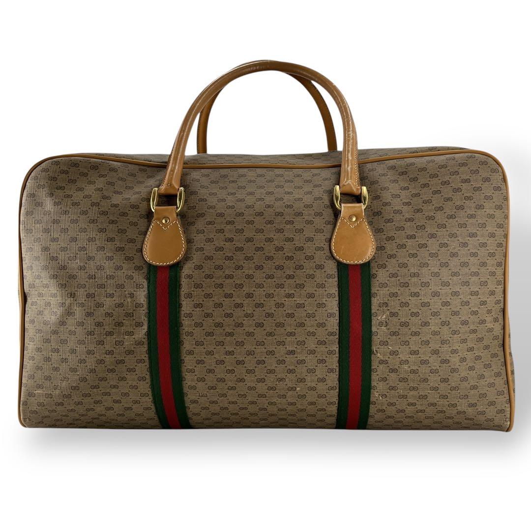 オールドグッチ　マイクロGG ボストンバッグ　シェリーライン　ブラウン　PVC