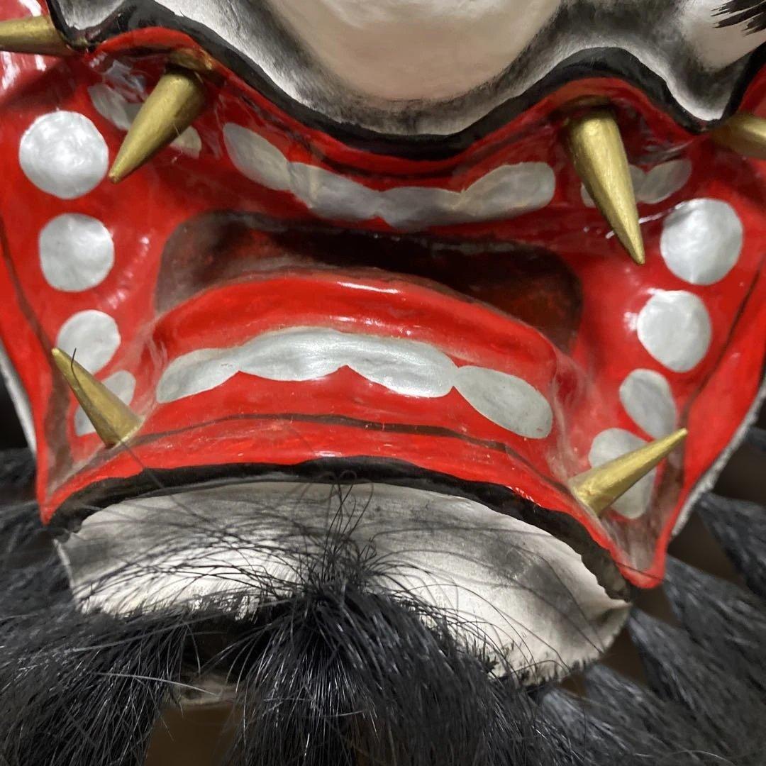 神楽面 鬼の顔 黒い毛と黄色の角　期間限定値下げ