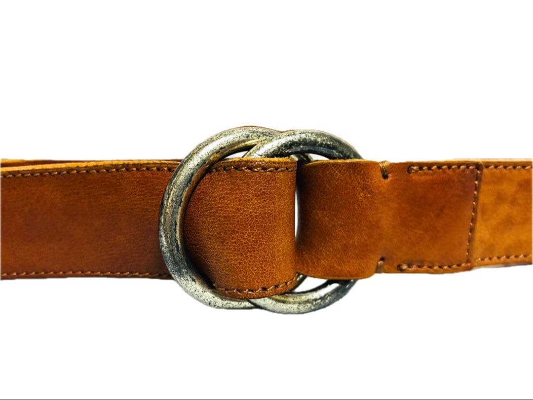 【美品】アンドレアグレコ　レザーベルト　ダブルリングバックル　ブラウンレザー