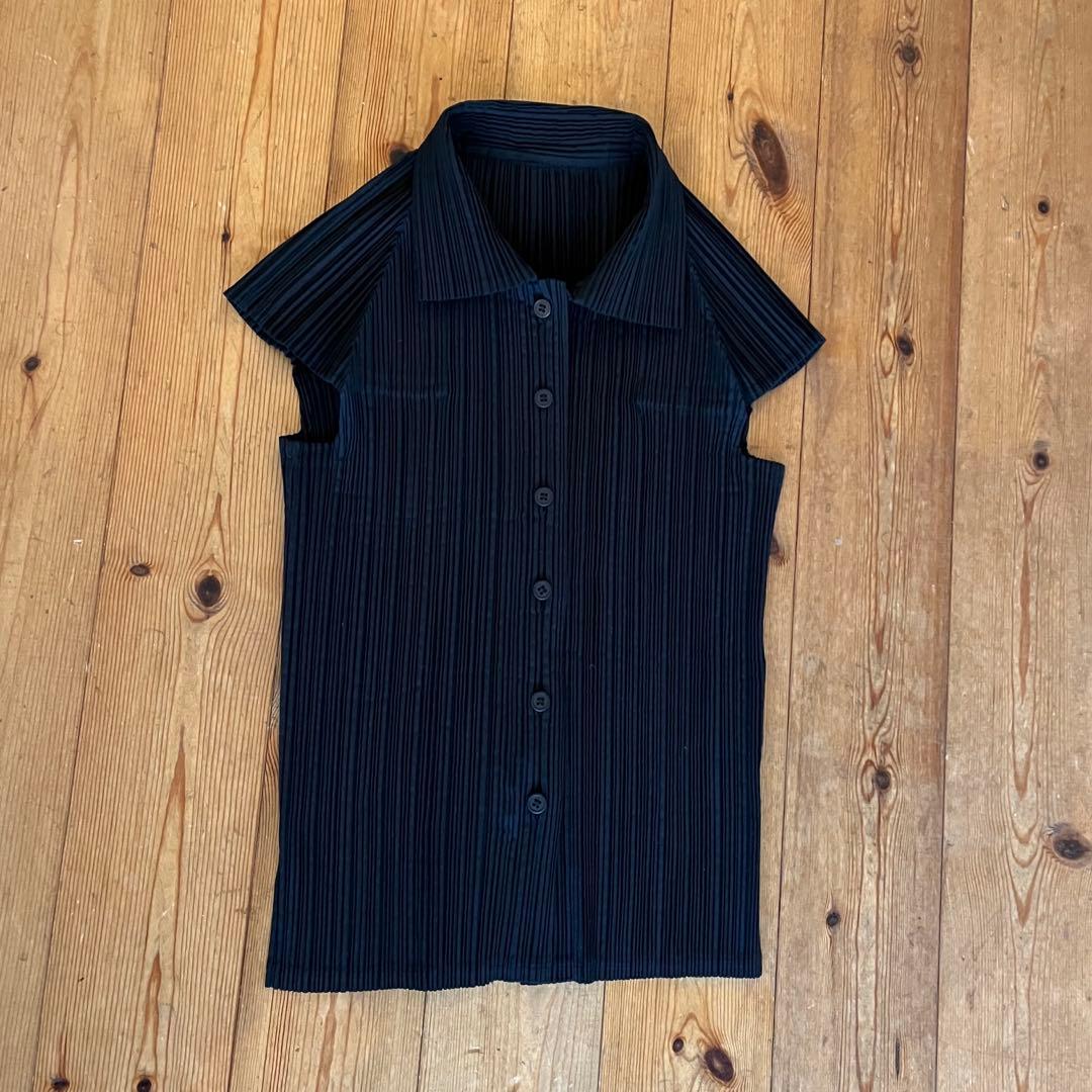 ISSEY MIYAKE フレンチスリーブ プリーツ ブラウス シャツ