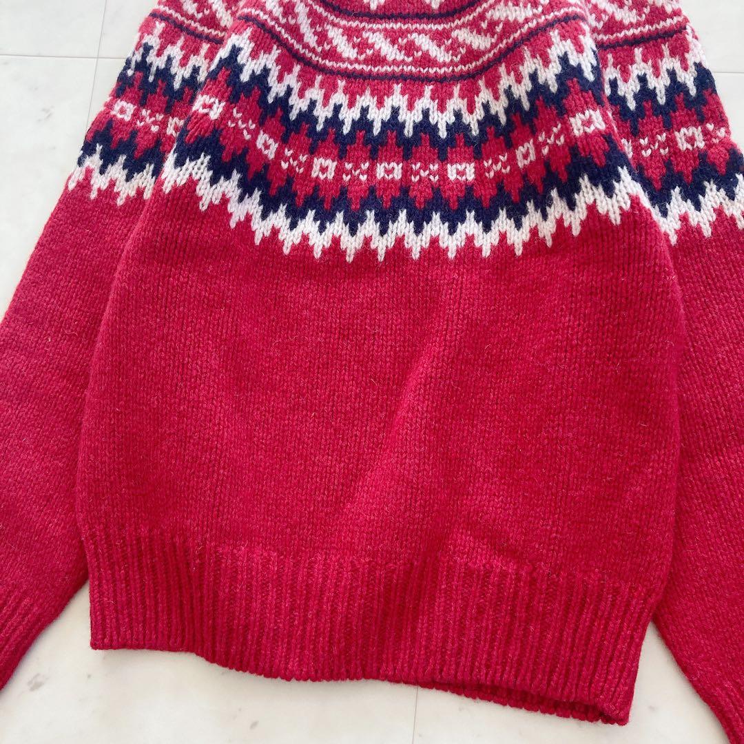 美品　Harley of Scotland ハイネックノルディックニット　赤系