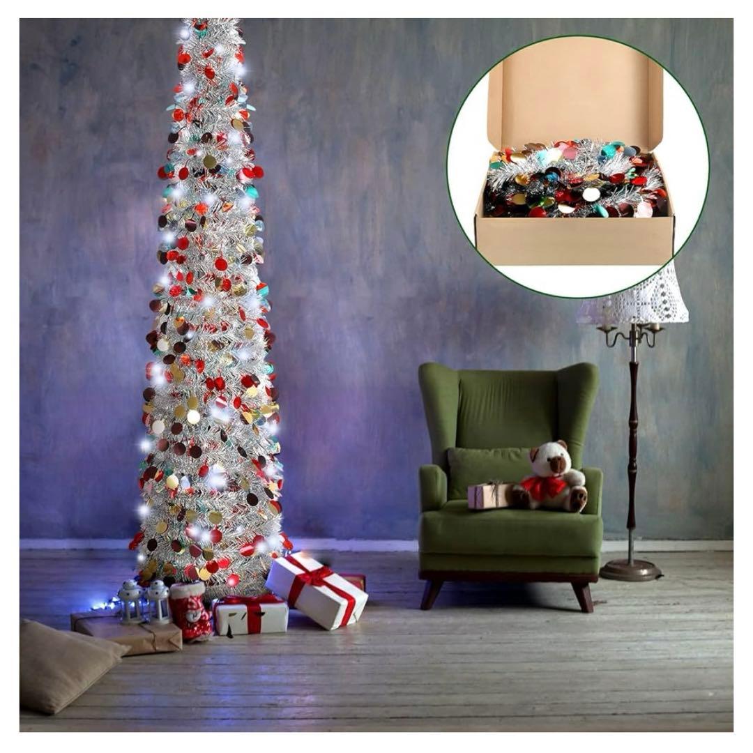 人工クリスマスツリー 組み立て簡単 折りたたみクリスマスツリー スパンコール