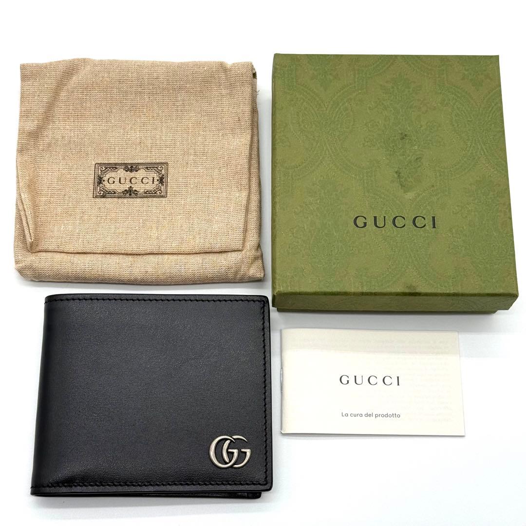 新品✨ GGマーモント レザー コンパクト ウォレット 二つ折り 財布 ブラック