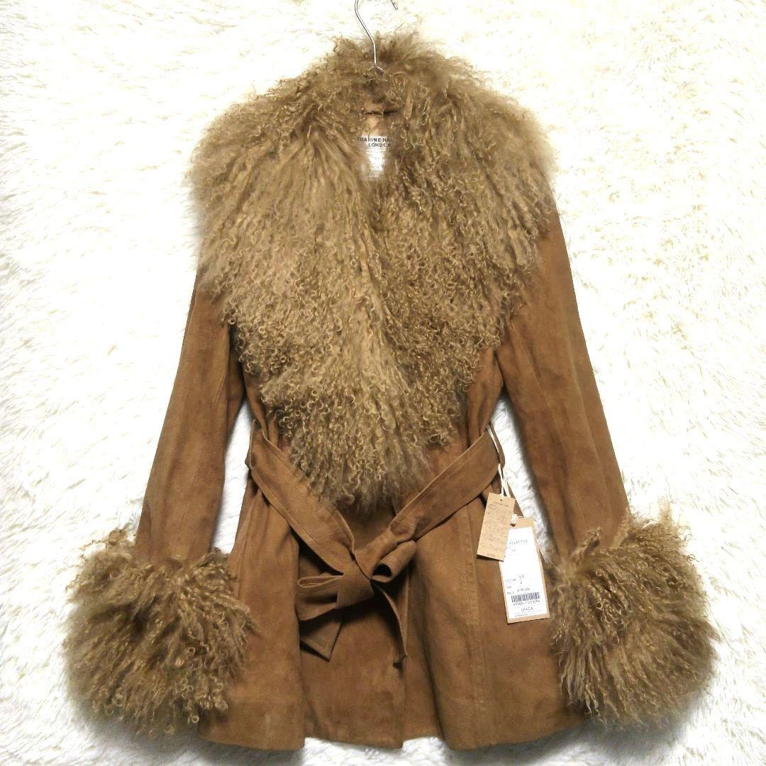 タグ付き　キャサリンハムネットロンドン　ファー　スエード　レザージャケット　M