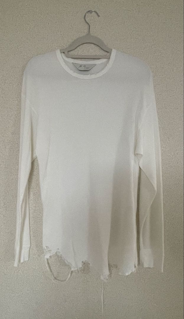1 ANCELLM　ダメージ　ワッフル　ロンT　白　新品　アンセルム