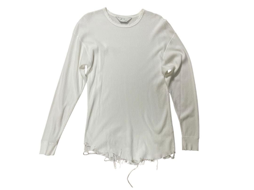 1 ANCELLM　ダメージ　ワッフル　ロンT　白　新品　アンセルム