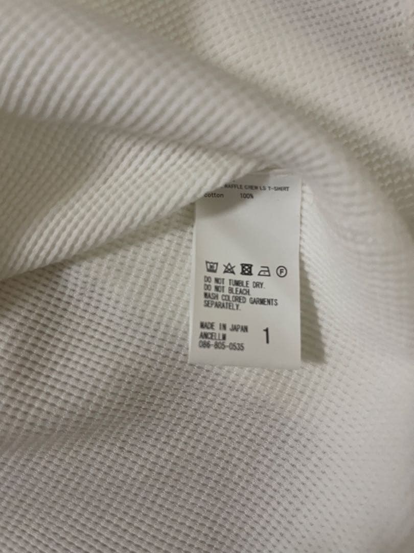 1 ANCELLM　ダメージ　ワッフル　ロンT　白　新品　アンセルム