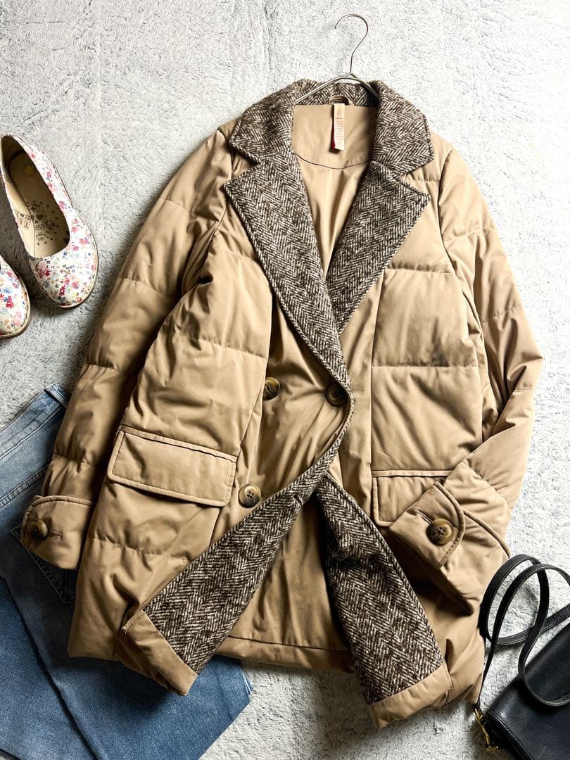 【YOSOOU】ヘリンボーン切替 ダブルブレストダウンジャケット