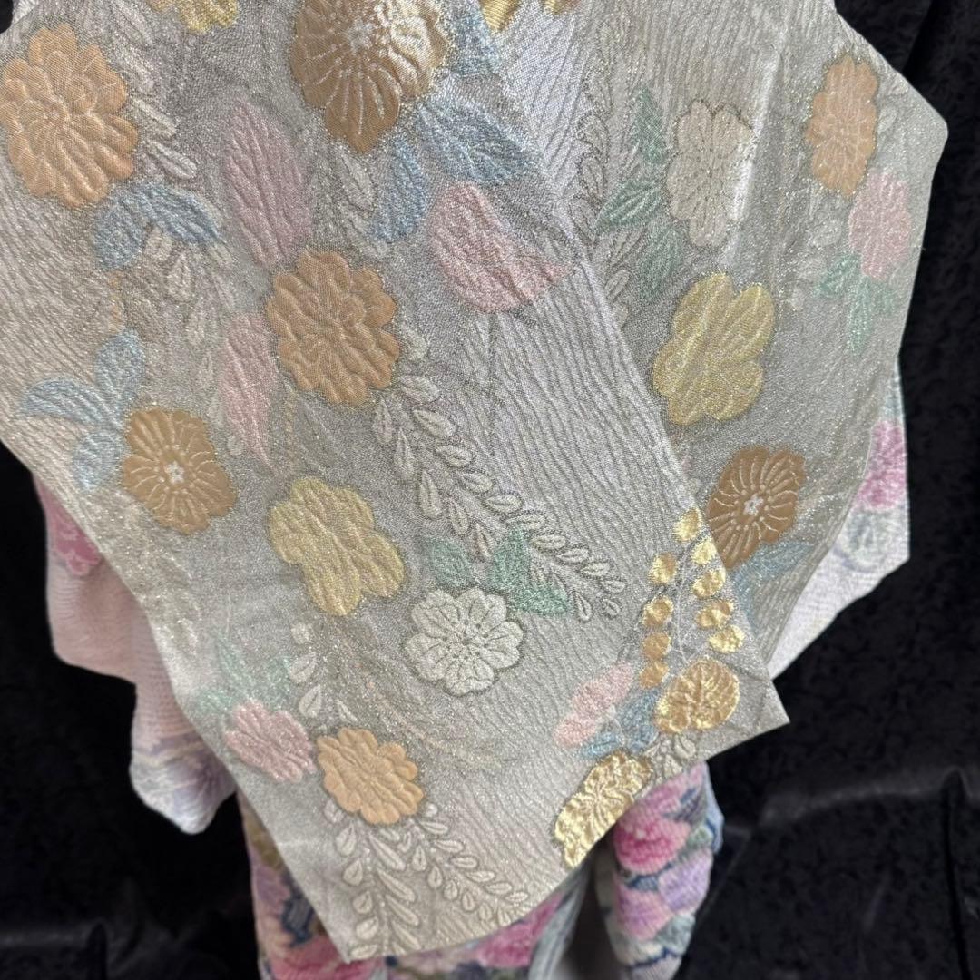 美品　総絞り　本絞り　蝶　灰紫　藤の花　淡色　逸品　フルセット　振袖　振り袖