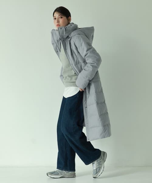 新品　三京商会　ロングダウンコート　フード付き　ライトグレー