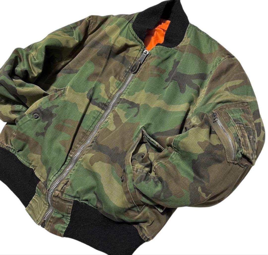 USA製【80s】ALPHA コットン生地　カモフラージュ　迷彩　MA1