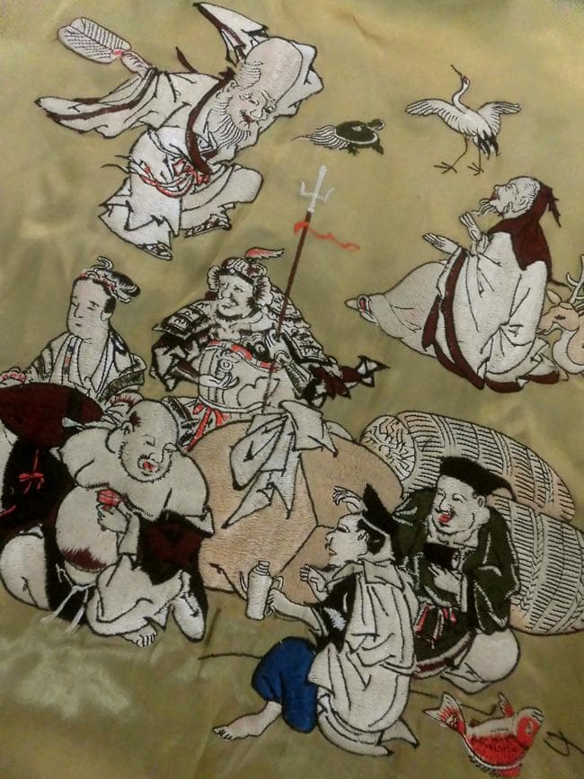 花旅楽団 スクリプト 七福神 刺繍 リバーシブル スカジャン XL 菊 和柄