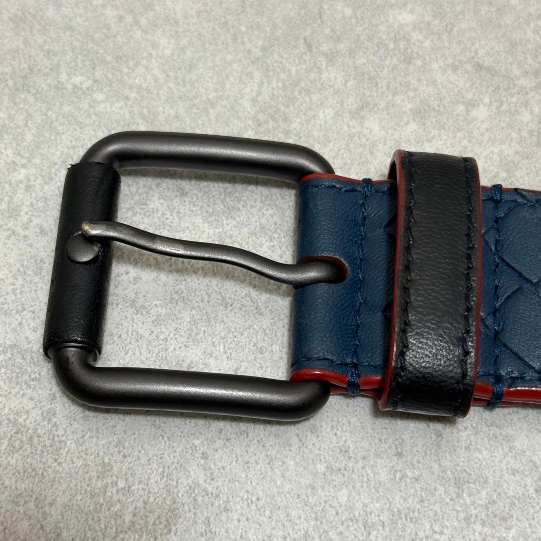 【ボッテガヴェネタ】ベルト　イントレチャート　シルバー金具　ネイビー