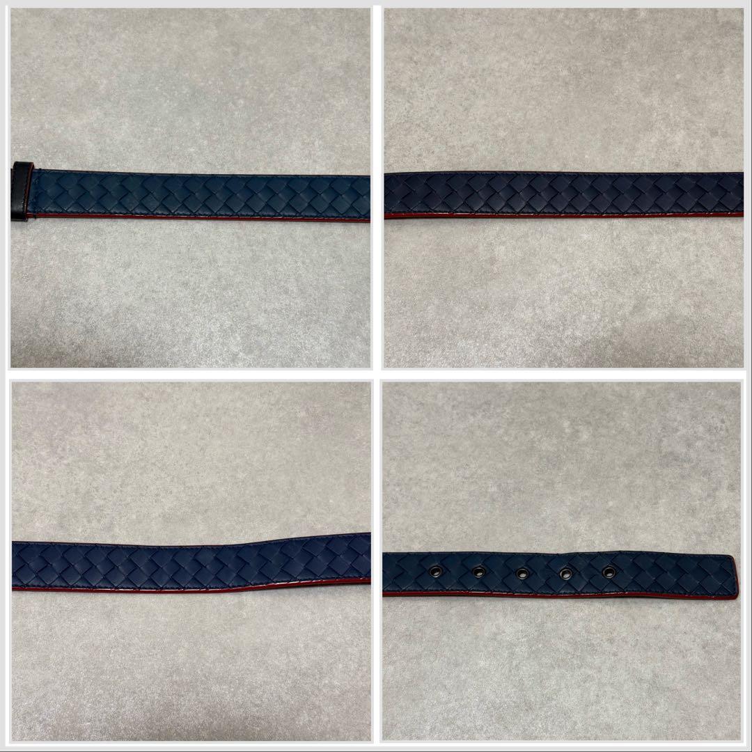 【ボッテガヴェネタ】ベルト　イントレチャート　シルバー金具　ネイビー