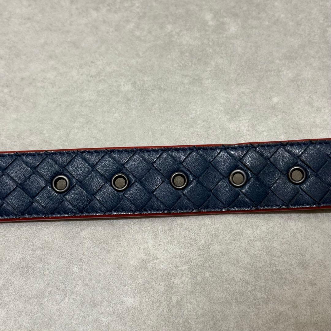 【ボッテガヴェネタ】ベルト　イントレチャート　シルバー金具　ネイビー