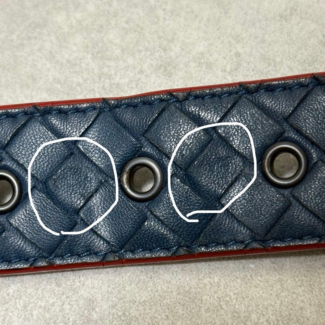 【ボッテガヴェネタ】ベルト　イントレチャート　シルバー金具　ネイビー