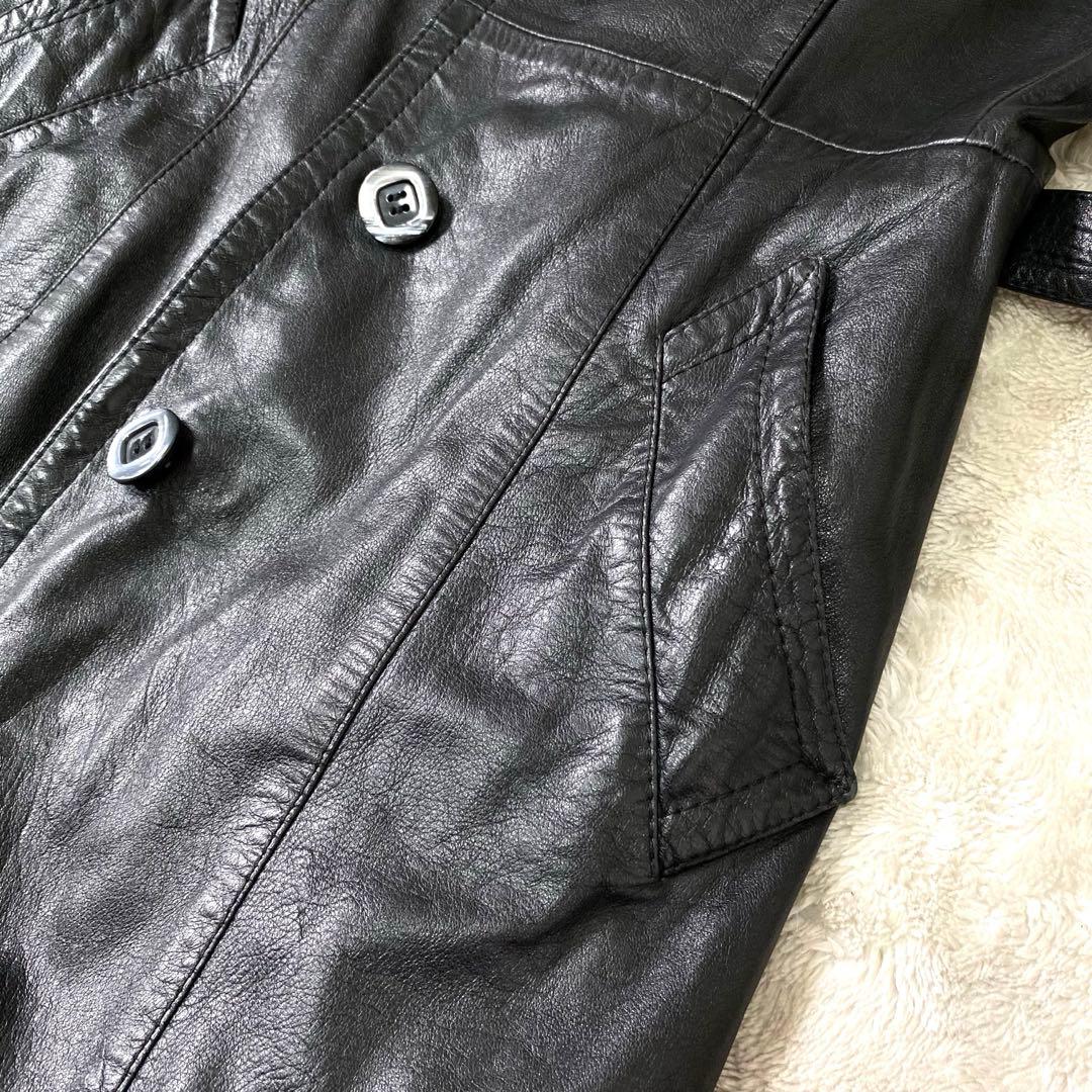 レザートレンチコート ✨漆黒の戦闘服✨ 羊革 ラムレザー オールレザー 42
