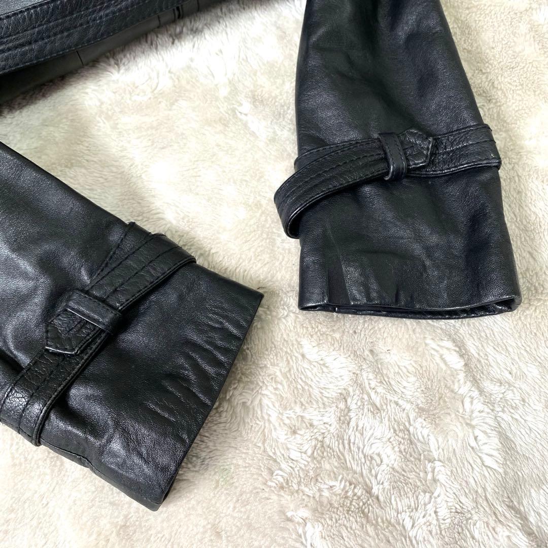 レザートレンチコート ✨漆黒の戦闘服✨ 羊革 ラムレザー オールレザー 42