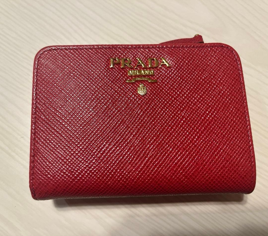 プラダ サフィアーノレザー ロゴ 二つ折り財布 赤