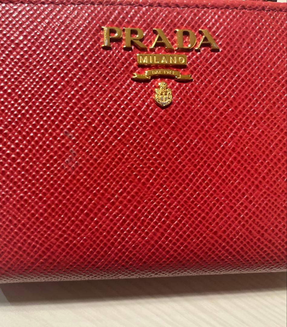 プラダ サフィアーノレザー ロゴ 二つ折り財布 赤