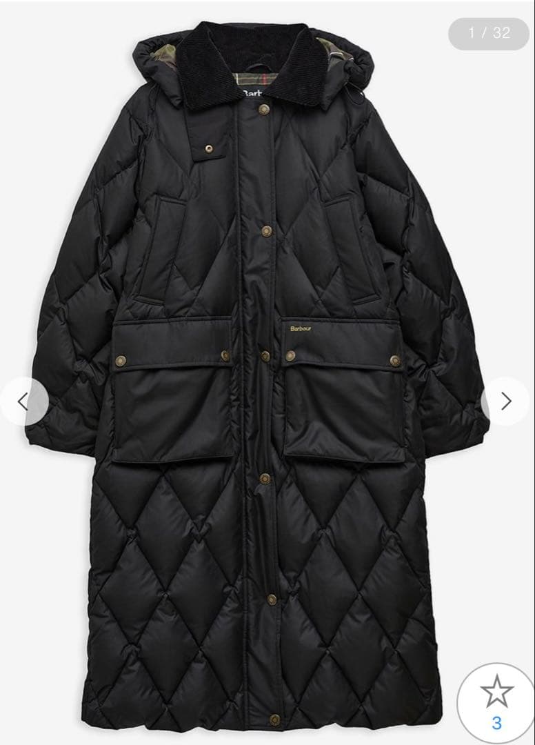 Barbour Yasminキルティング ダウン ジャケット ロング　タグ有り