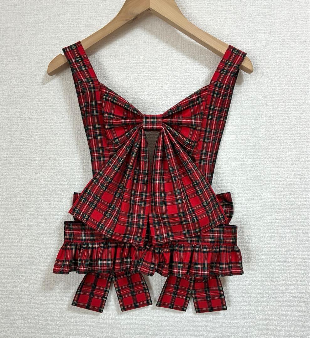 ビッグリボンハーネス　赤タータンチェック [ハンドメイド]