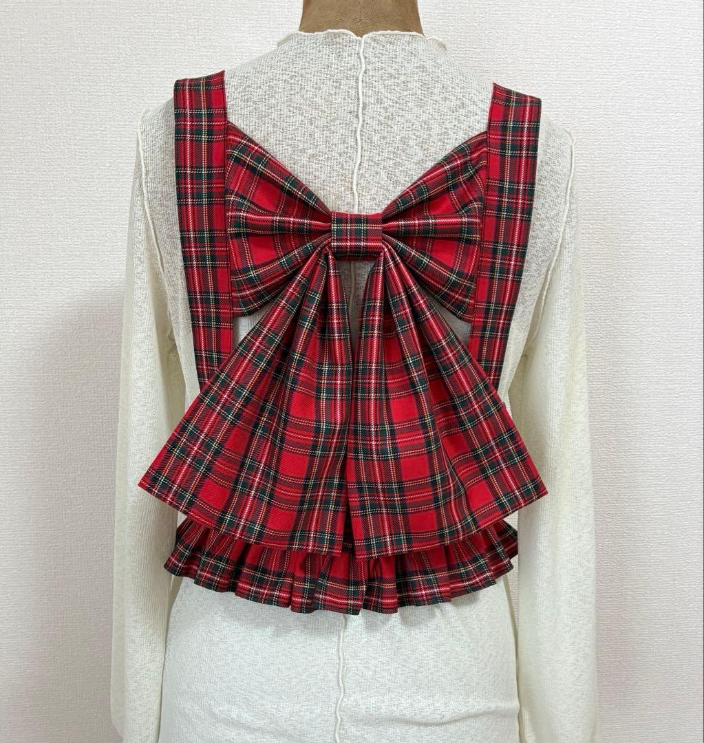 ビッグリボンハーネス　赤タータンチェック [ハンドメイド]
