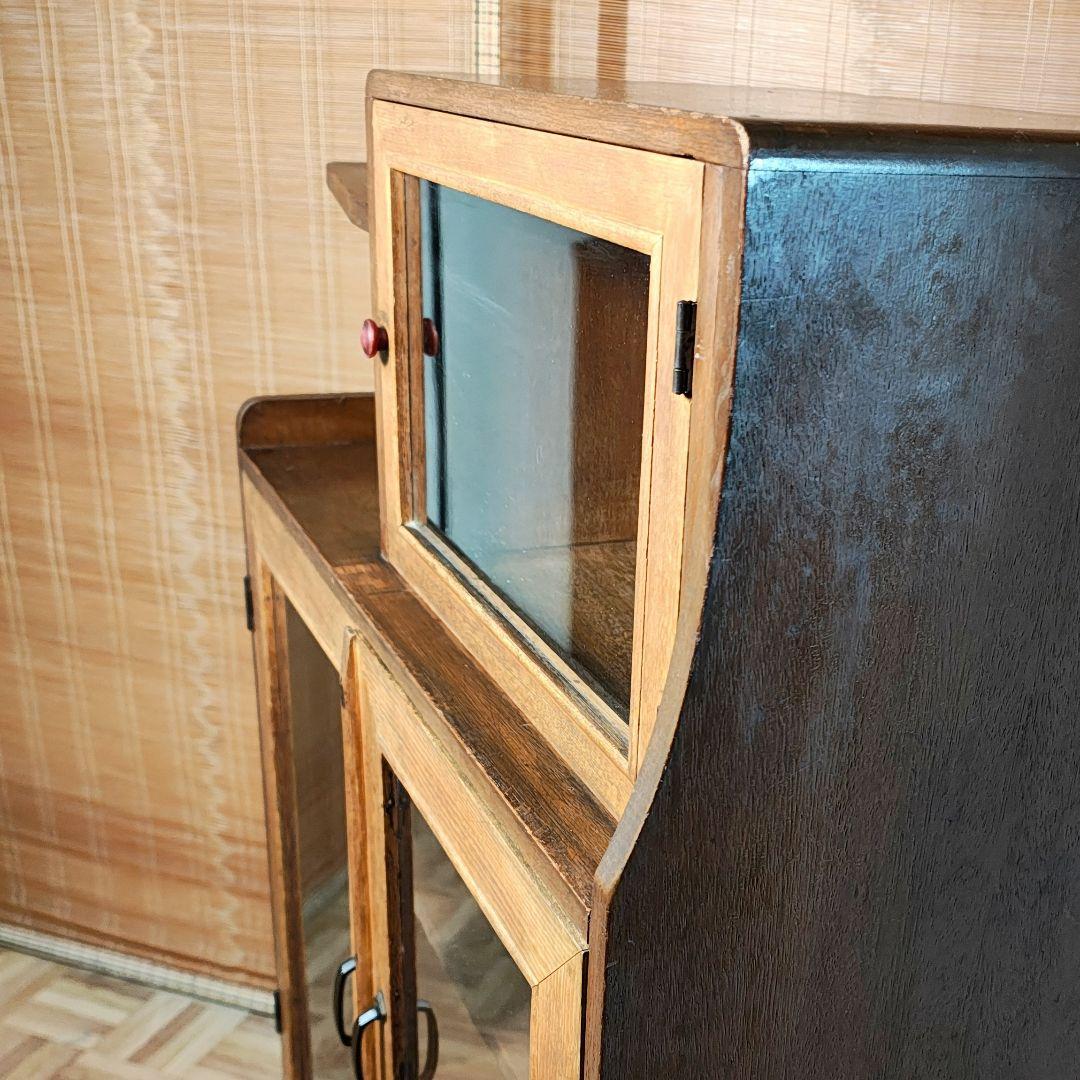 違い棚　本棚　食器棚　木製棚　ガラス棚　昭和レトロ