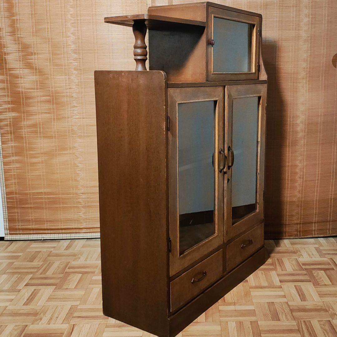 違い棚　本棚　食器棚　木製棚　ガラス棚　昭和レトロ